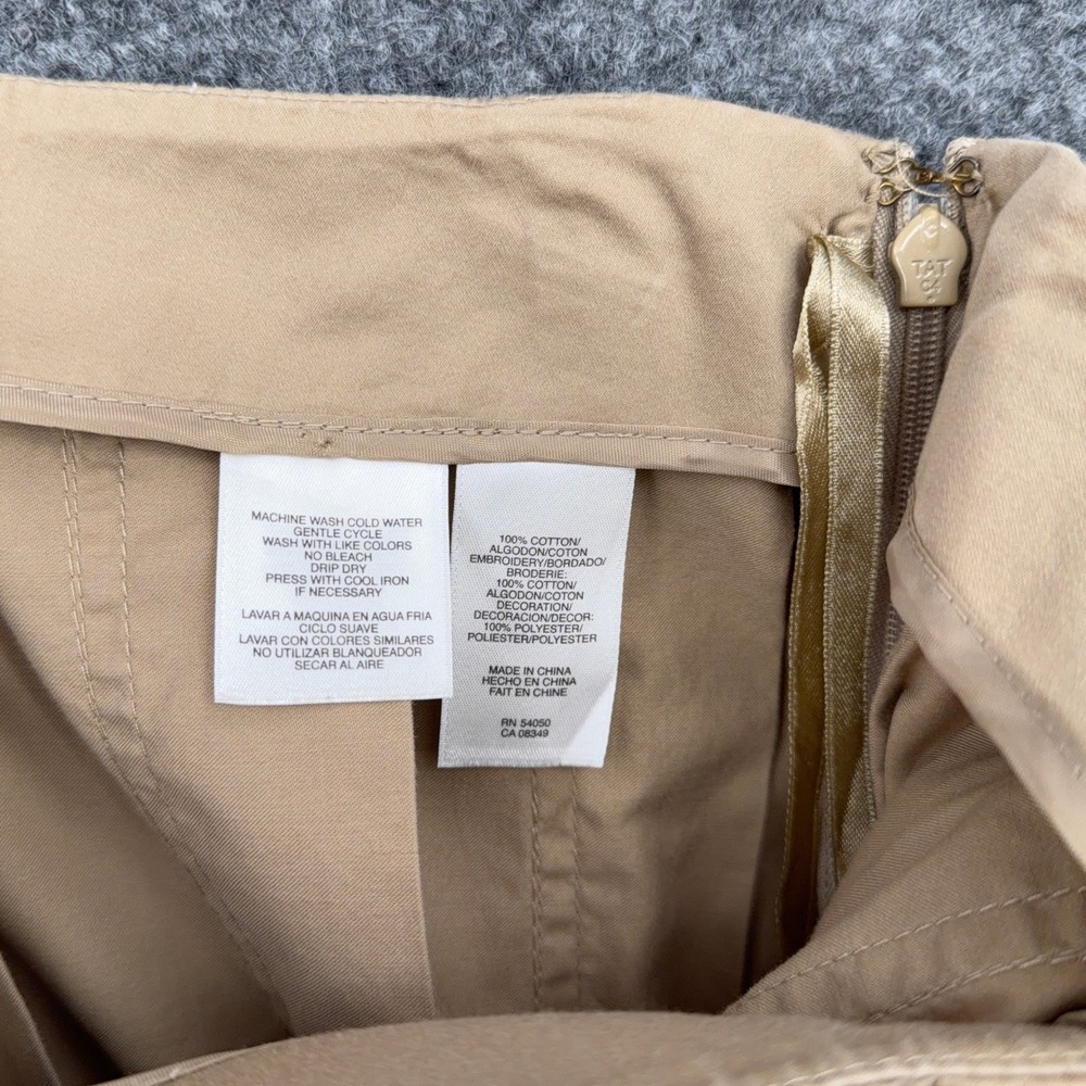 Jones New York Signature A-Line Skirt Women 8 Cotton Tan Embroidered Midi - Picture 4 of 7